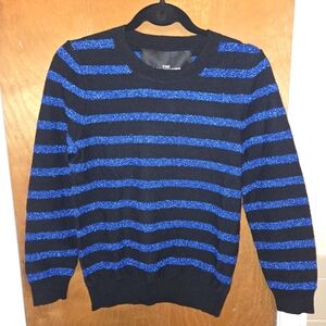 NWT Marc Jacobs The Glam Cashmere Black and Blue Striped Crewneck Sweater